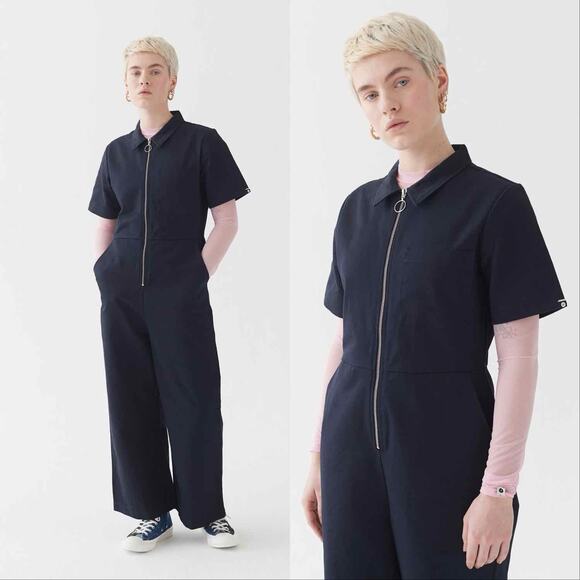 Lazy Oaf Pants - Lazy Oaf NWT Women's Utility Wide Leg Jumpsuit Navy Blue Sz 14